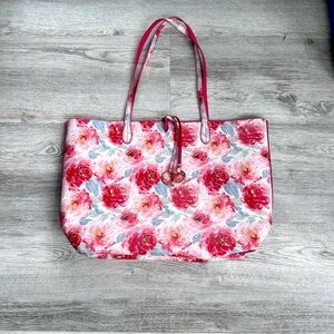 Stein Mart Pink Floral Tote Bag Peony Reversible Shoulder Bag Cottagecore New